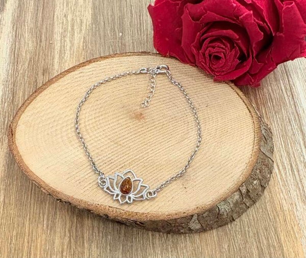 Bracelet Ambre fleur de lotus