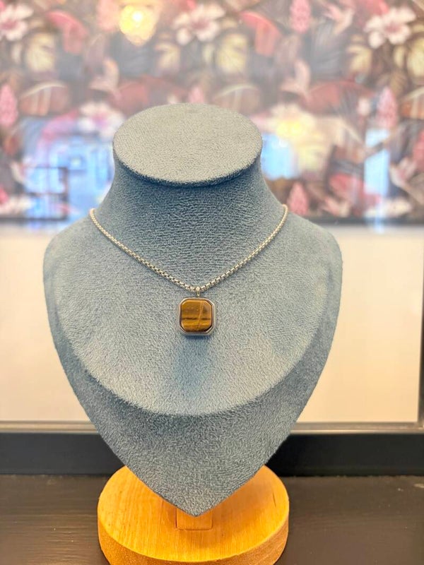 Collier Œil de Tigre & Acier Inoxydable