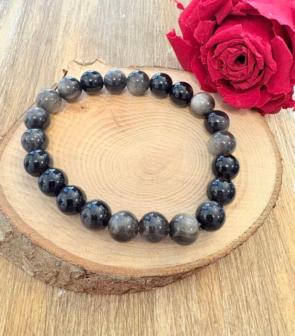 Bracelet Obsidienne Argentée – Perles 8 mm