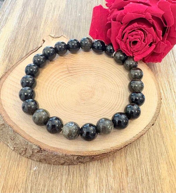Bracelet Obsidienne Dorée – Perles 8 mm