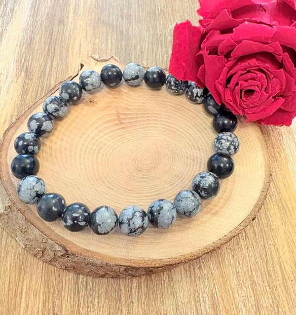Bracelet Obsidienne Flocon de Neige – Perles 8 mm