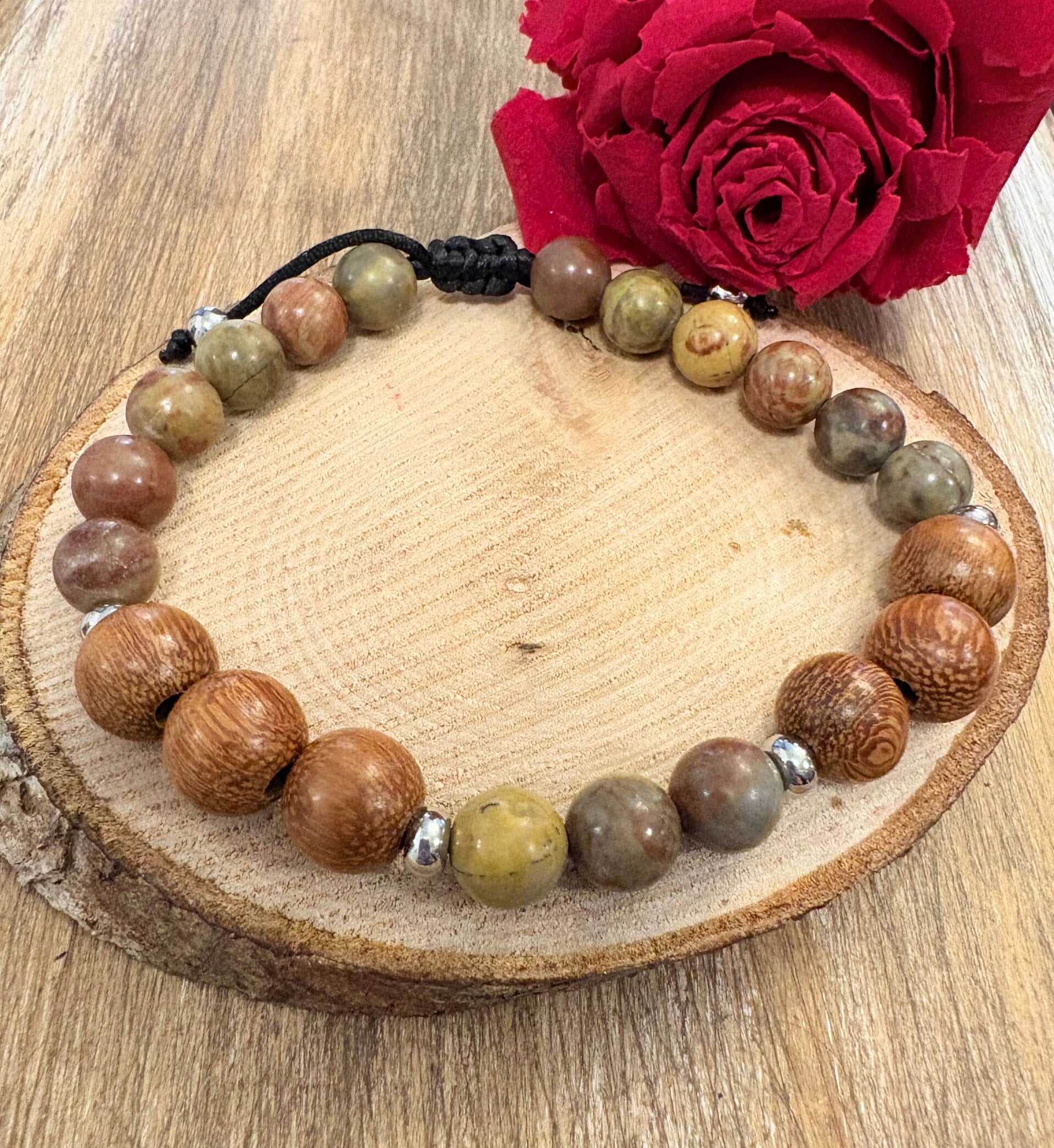 Bracelet Jaspe Polychrome & Bois – Macramé artisanal