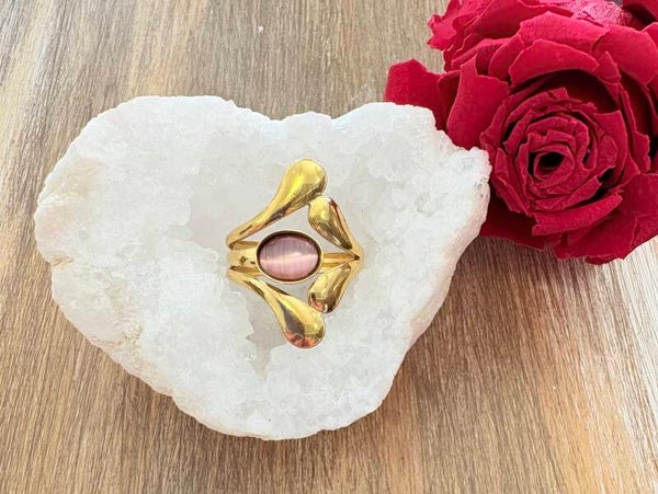 ✨ Bague Ajustable Œil de Chat – Acier Inoxydable or 18K