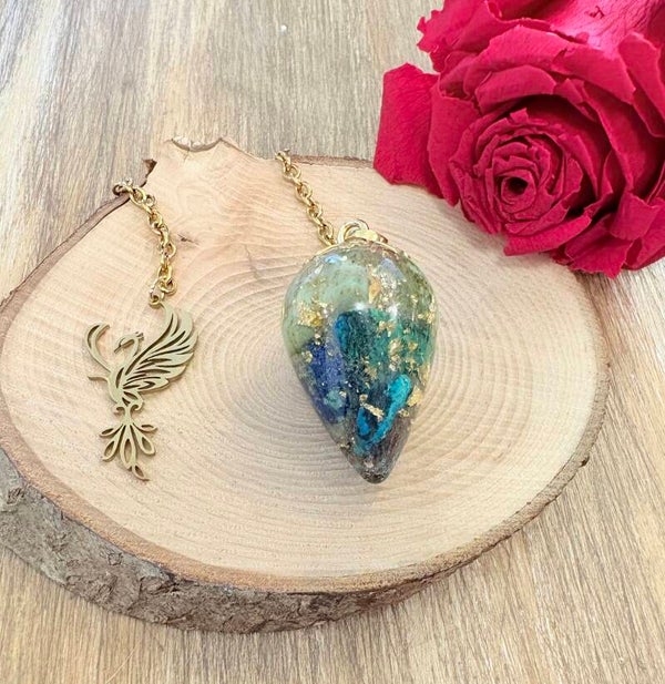 Pendule en Azurite – Chaîne dorée En argent