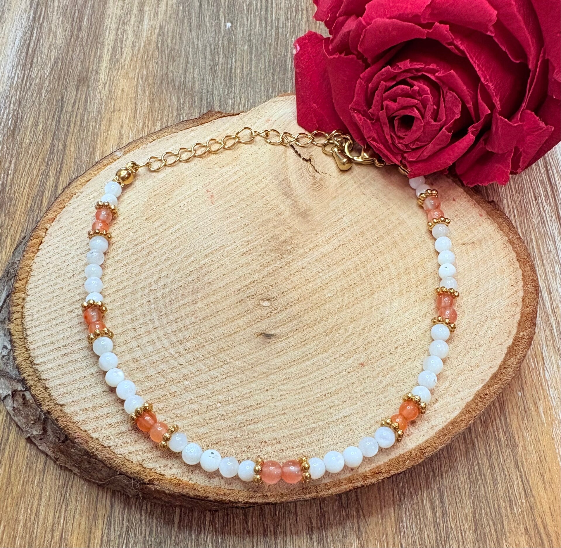 Bracelet en acier inoxydable, cornaline et nacre