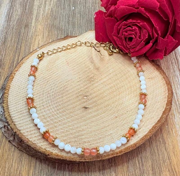 Bracelet en acier inoxydable, cornaline et nacre