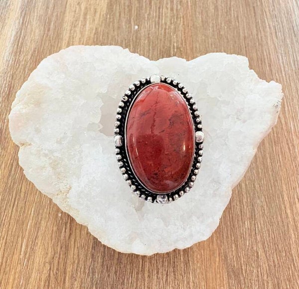 Bague Jaspe Rouge – Argent 925 (Taille 54)
