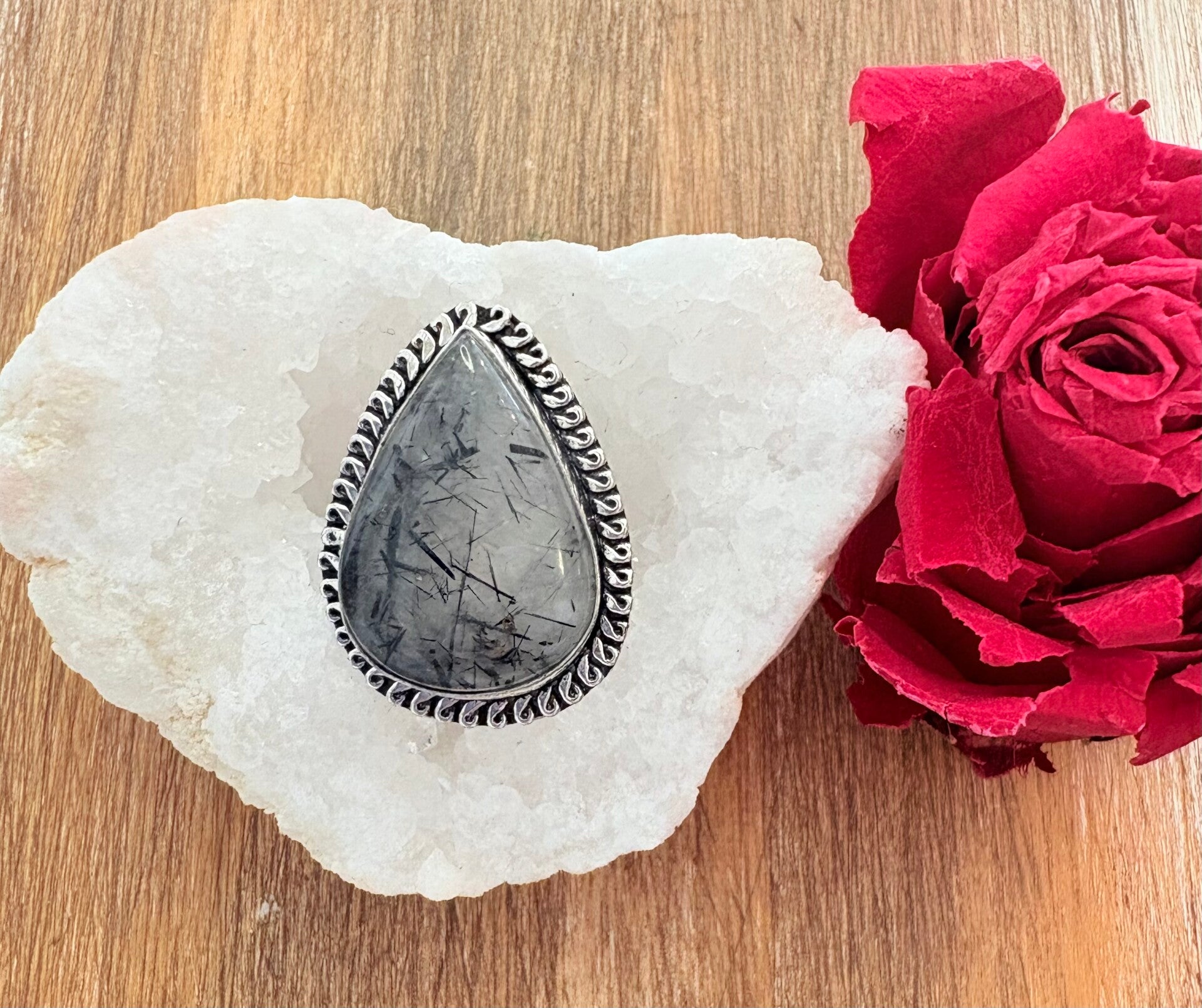 Bague Quartz Tourmaline – Argent 925 (Taille 55)