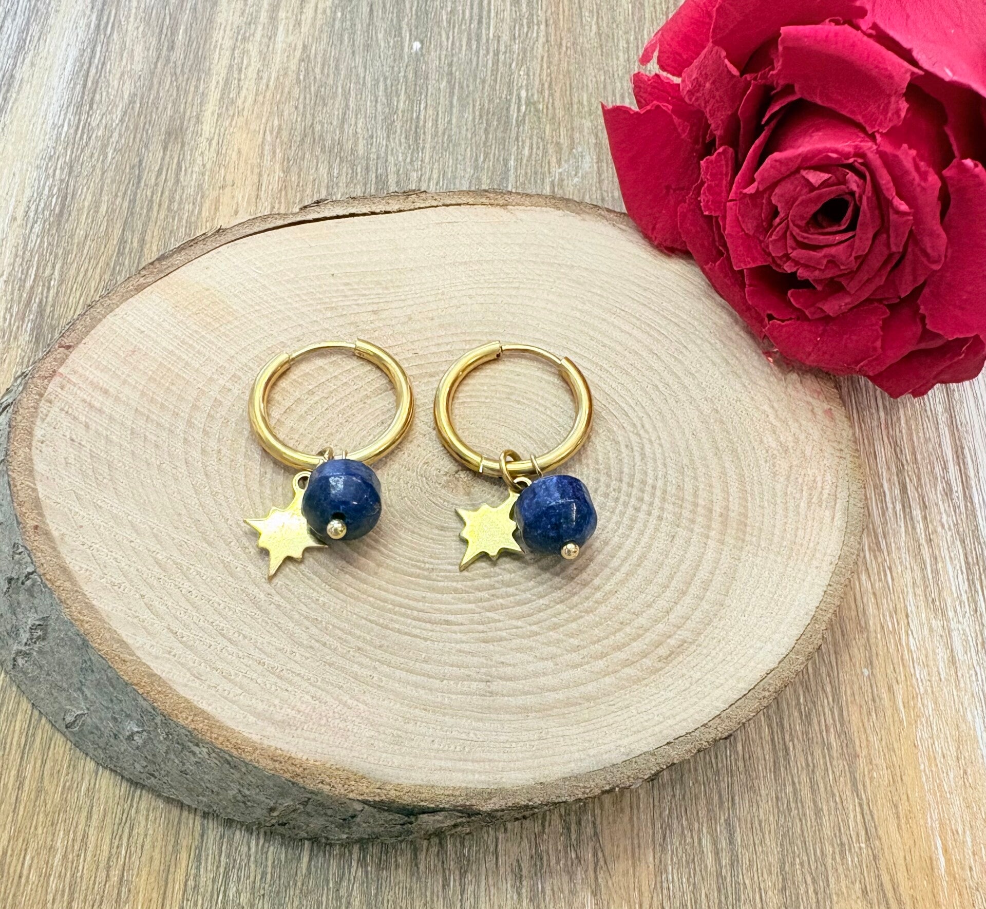 Boucles d’oreilles en acier inoxydable & Lapis-Lazuli