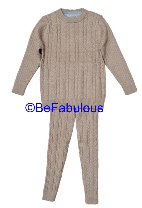 Twin set met vlecht patroon Roze