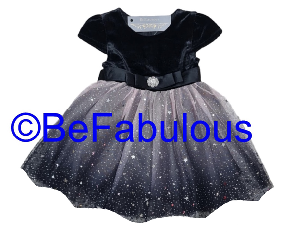 Velours baby jurk met glitters Zwart