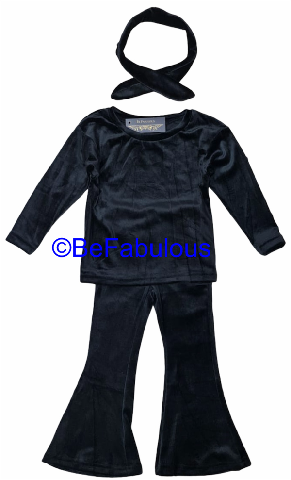 Velvet setje met flairpants Zwart