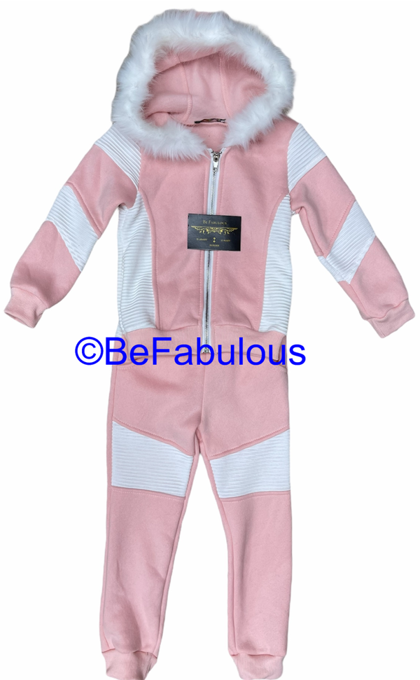 Roze met witte dons setje