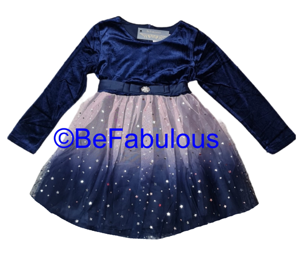 Velours kinder jurken Donkerblauw
