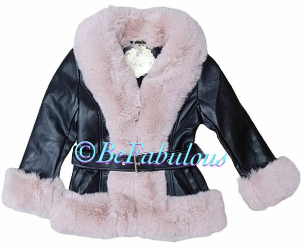 Leren jasje met bont Roze
