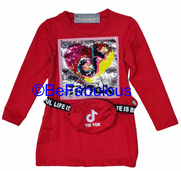 Tik Tok jurkje met heuptas Rood