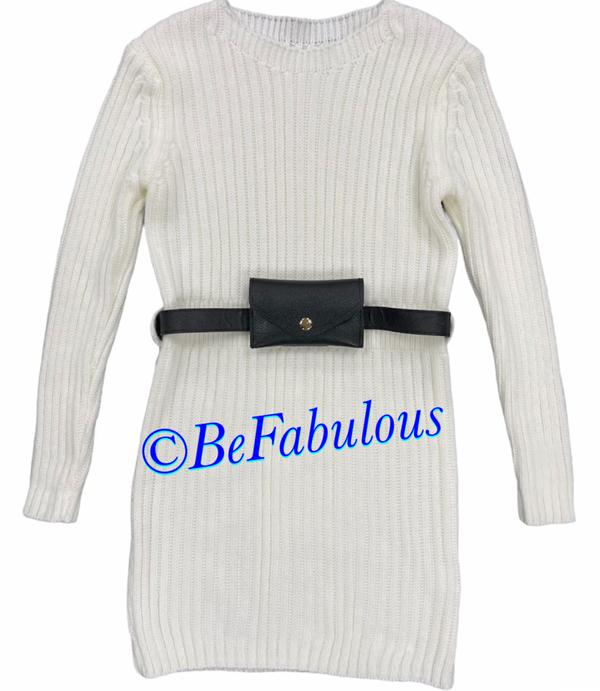 Gebreide truitjes met leren heuptas Wit