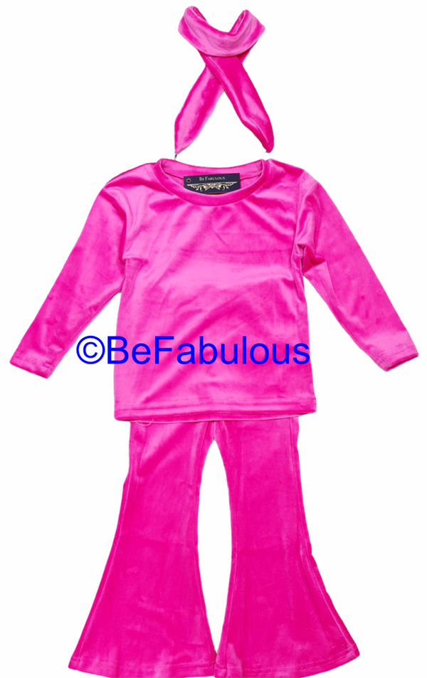 Velvet setje met flairpants Roze