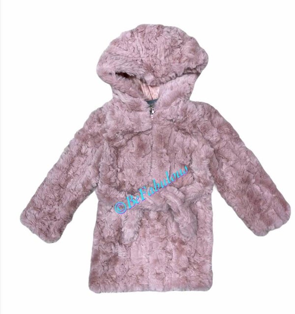 Teddy jas met capushon en riem Roze