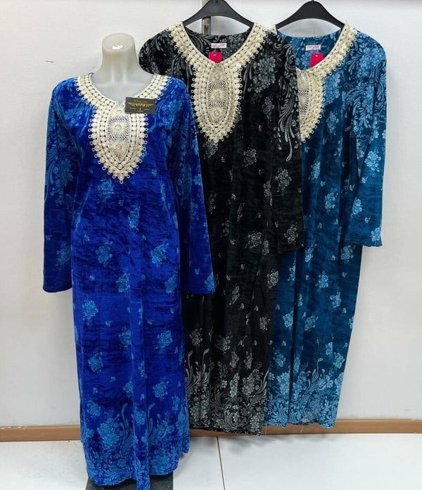 Velours kaftan met bloemenprint