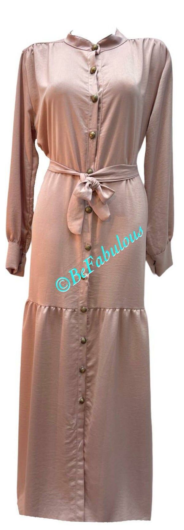 Maxi jurk katoen met knopen Roze