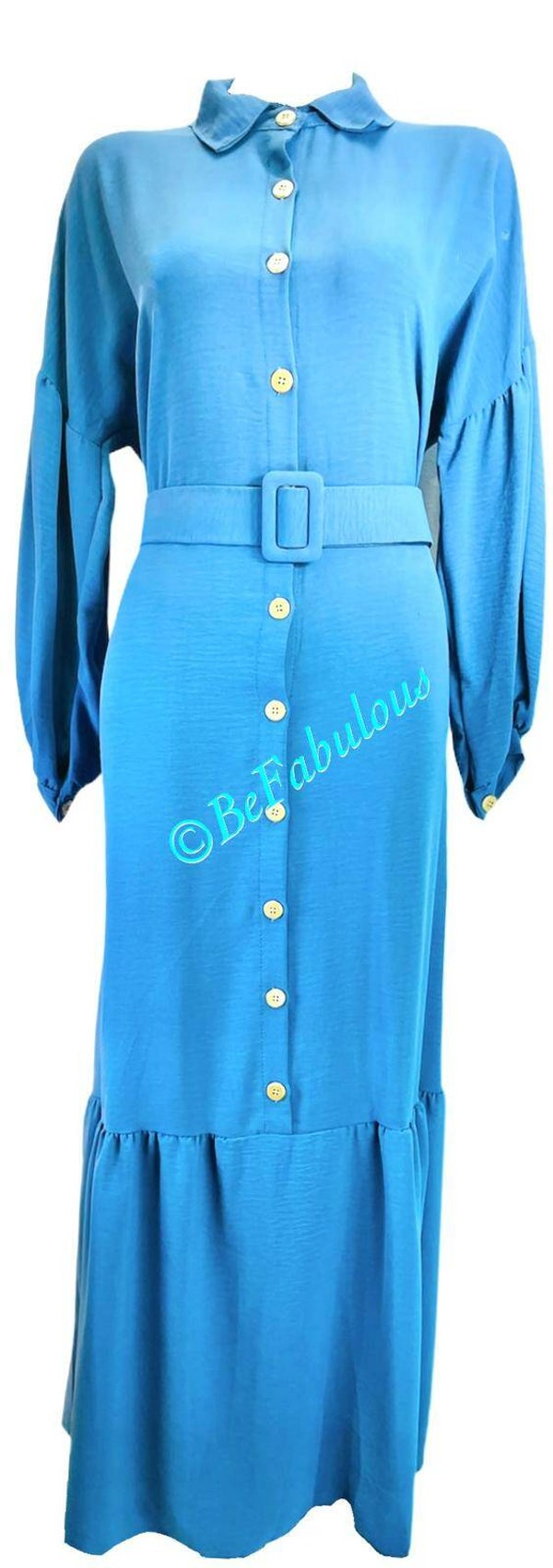 Katoenen maxi jurk met kraag blauw