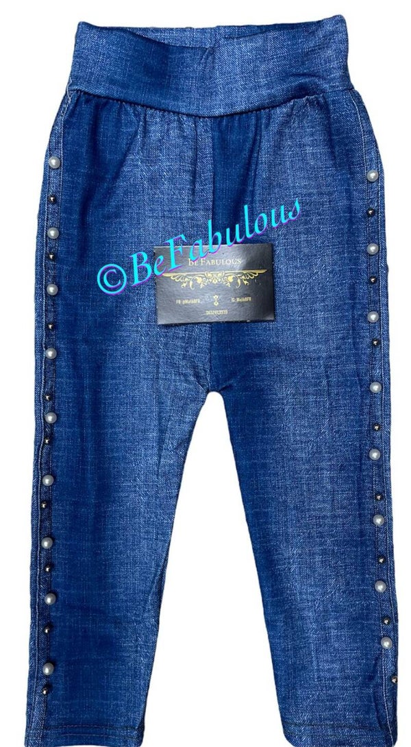 Tregging broek met parels Lichtblauw