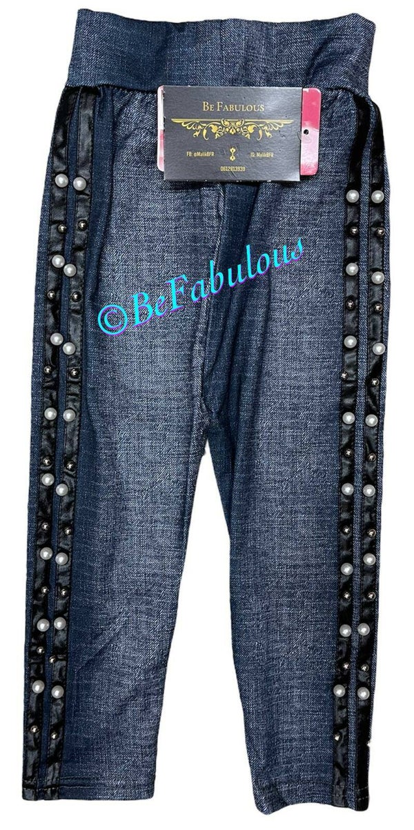 Tregging broek met parel Donkerblauw