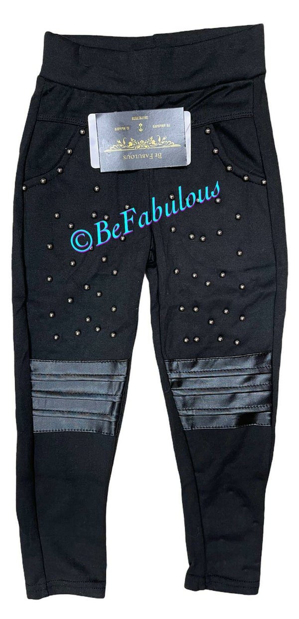 Parel broek met leren knie Zwart