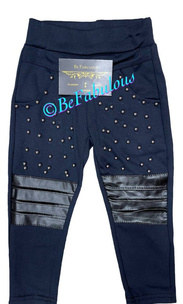Parel broek met leren knie Donkerblauw