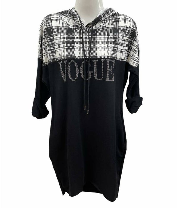 Vogue geblokte hoodie Zwart