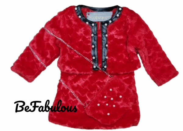 Zachte kinderjurkje met bolero en tas Rood