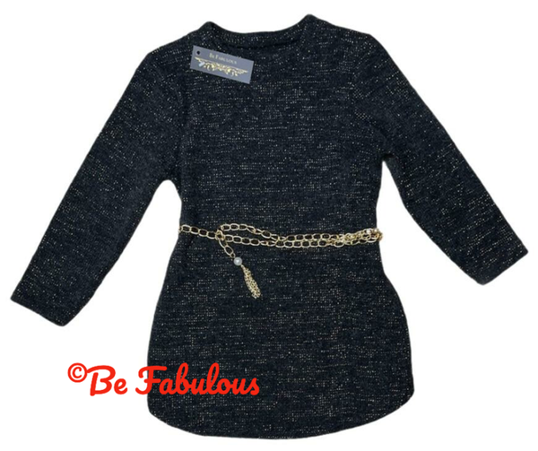 Simpel jurkje met riem Zwart