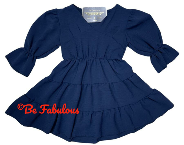 Gelaagd jurkje met V Hals Donker blauw