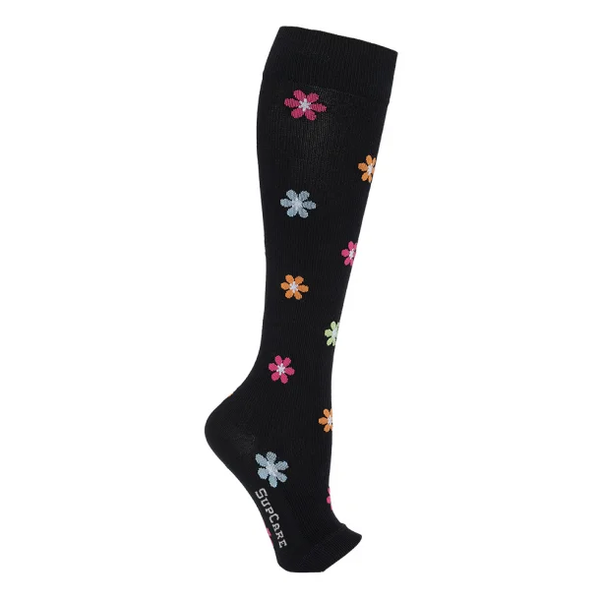 Steunkous - Zwart met bloemen