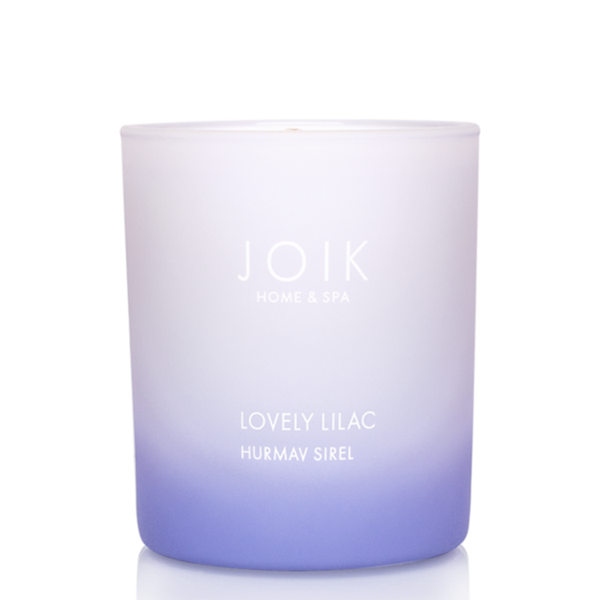 Vegan geurkaars Lovely Lilac van koolzaadwas, 150 gr. in gekleurd glas
