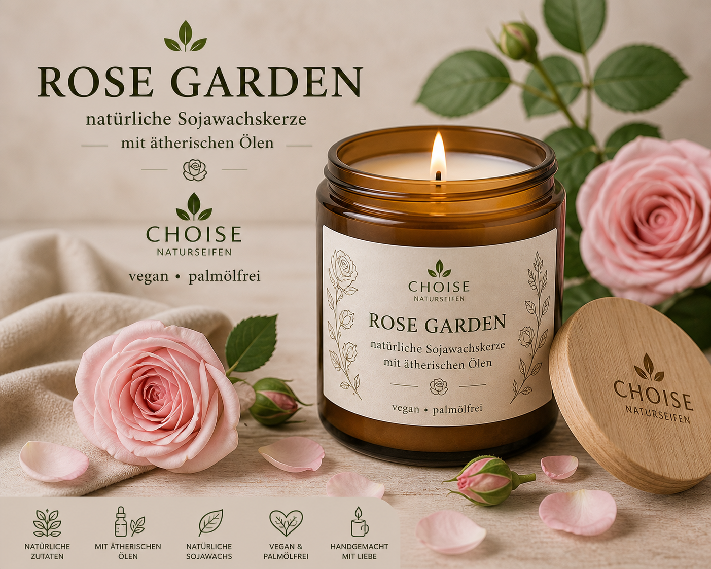 Rose Garden – Natuurlijke Sojawaskaars met Etherische Oliën