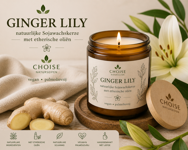 Ginger Lily – Natuurlijke Sojawaskaars met Etherische Oliën (0,12 liter)