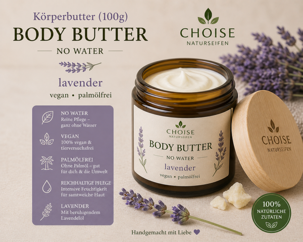 Lavendel Body Butter – Natuurlijke Lichaamsboter Zonder Water, Vegan & Palmolievrij (100 gram)