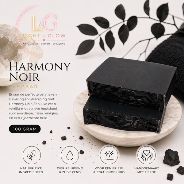 Light & Glow Harmony Noir Zeepbar 100 Gram – Handgemaakte Actieve Houtskool Zeep