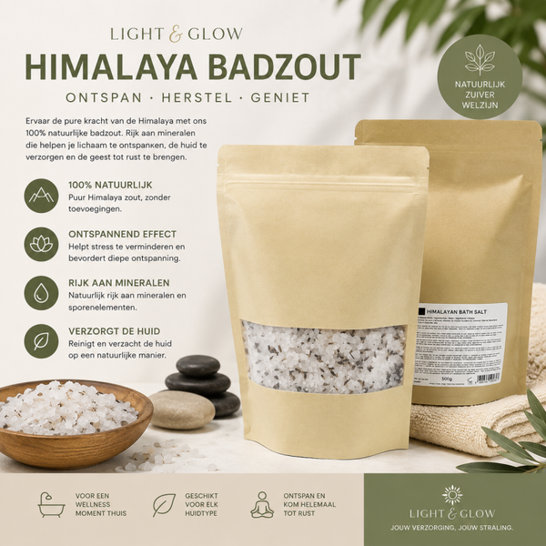 Light & Glow Ontspan Himalaya Badzout – 500 Gram – Badzout met Essentiële Oliën, Jojobaolie & Lavendel – Wellness voor Thuis