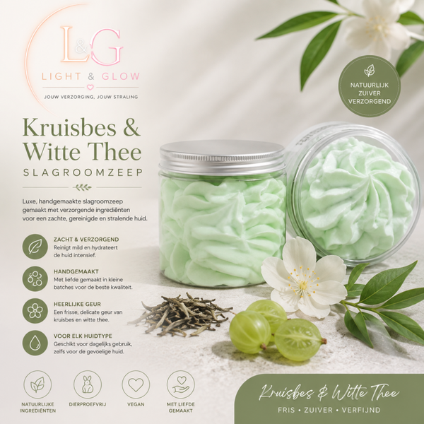 Light & Glow Kruisbes & Witte Thee Slagroomzeep – 120 ml – Handgemaakte Body Wash – Hydraterend & Verzorgend