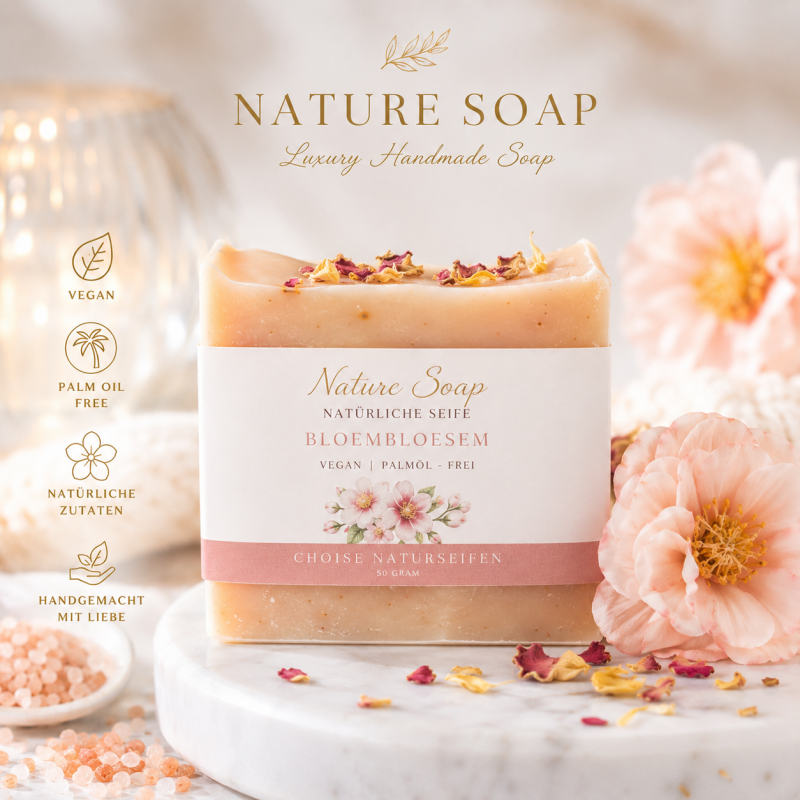 Natuurlijke Zeep “Bloembloesem” – Luxe Vegan Zeep Palmolievrij 50g
