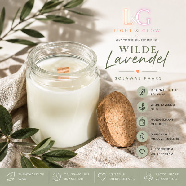 Light & Glow – Bladeren & Linnen Sojawas Kaars 355 g | Handgemaakte Geurkaars met Houten Lont | 100% Natuurlijke Sojawas