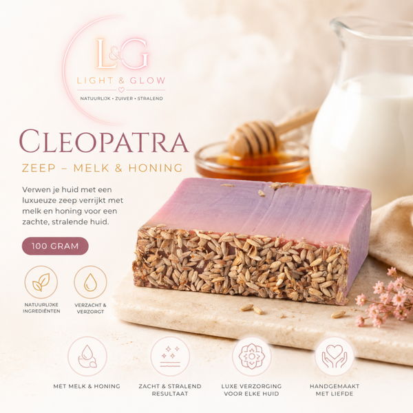 Light & Glow Cleopatra Zeep – Melk & Honing Zeepbar 100 Gram | Handgemaakte Verzorgende Zeep