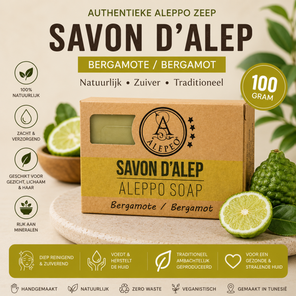 Producttitel Alepeo Aleppo Zeep Bergamot – 100 Gram | Natuurlijke Verzorgende Zeep