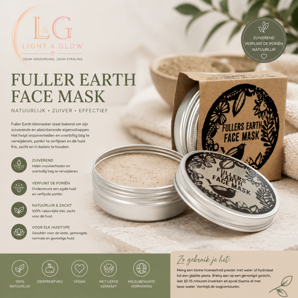 Light & Glow Fuller's Earth Gezichtsmasker – 80 Gram – Natuurlijke Klei – Zuiverend & Porieverfijnend – Vegan