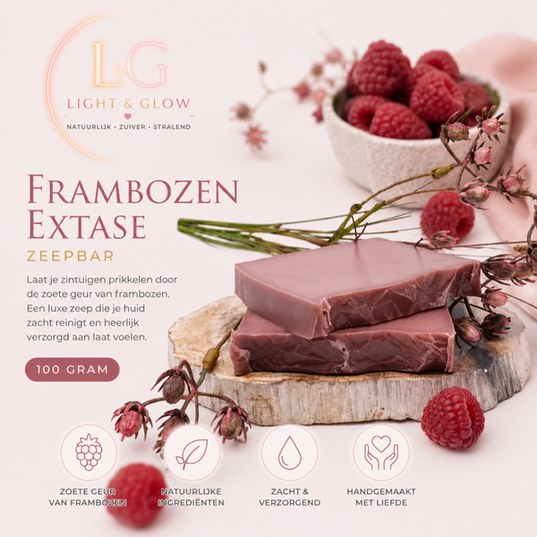 Light & Glow Frambozen Extase Zeepbar 100 Gram – Handgemaakte Luxe Verzorgende Zeep