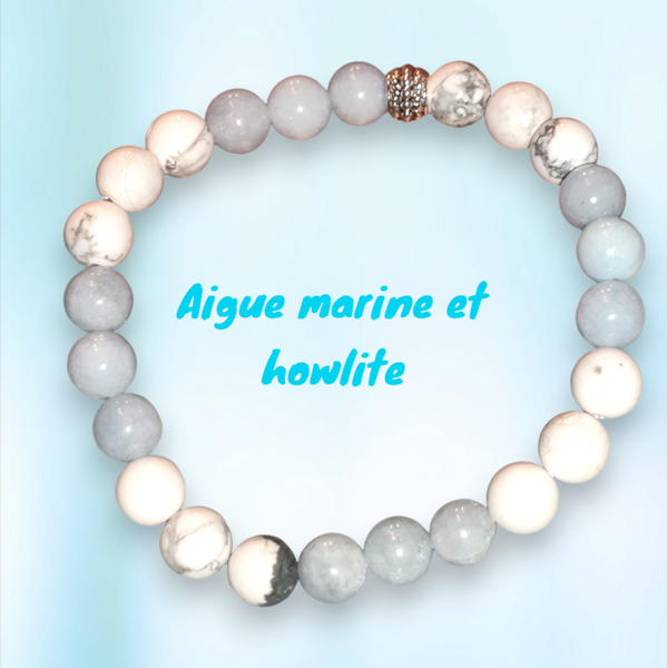 Bracelet en pierres d'Aigue marine et de howlite