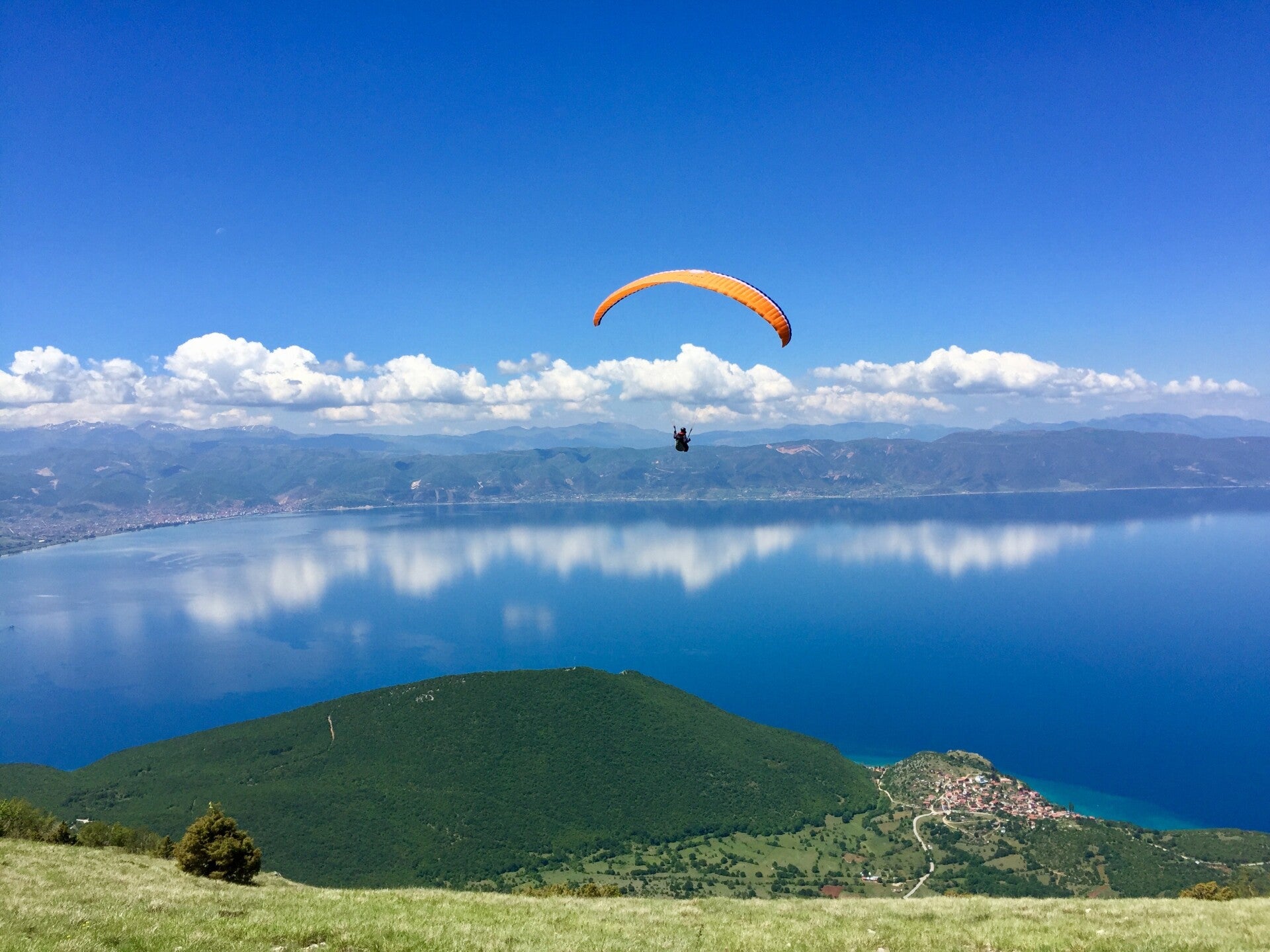 Paraglider in take off Ohrid